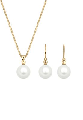  Jewelry set ladies elegant set ear hanger basic with shell core pearls in 925 sterling silver 