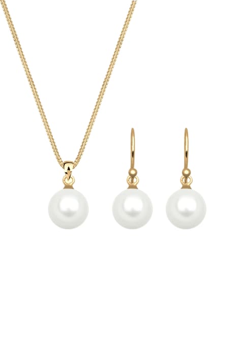 Elli Jewelry set ladies elegant set ear hanger basic with shell core pearls in 925 sterling silver in gold - view 1