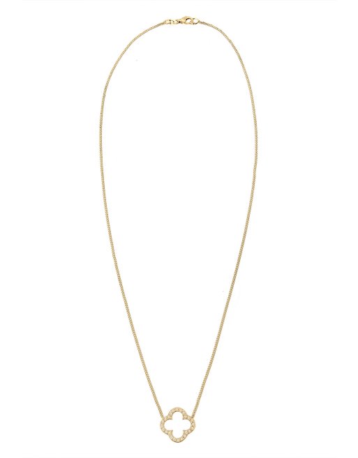 Elli - Ketting met twee rijen, klavertje vier en siersteentjes van 925 sterling zilver in goudkleur