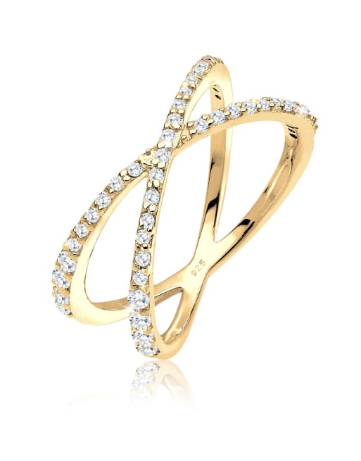 Elli - Ladies - Anello avvolgente in argento sterling 925 dorato con cristalli in zirconia cubica