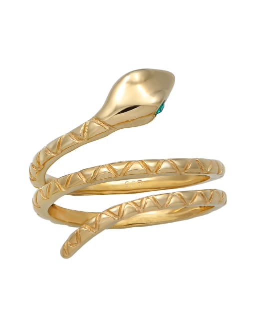 Elli - Ladies - Anello moderno per il mignolo in argento sterling 925 placcato oro con cristalli e design a forma di serpente