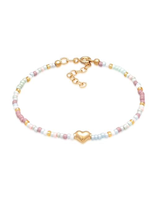 Elli - Ladies - Bracciale con perline multicolore in vetro e pendente a forma di cuore in argento sterling 925 placcato oro