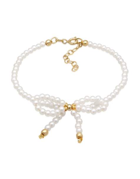 Elli - Ladies - Bracciale in argento sterling 925 placcato oro con perline in vetro bianche a forma di fiocco romantico - view 1