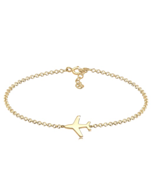 Elli - Ladies - Bracciale in catenina sottile con charm a forma di aeroplano in argento sterling 925 dorato