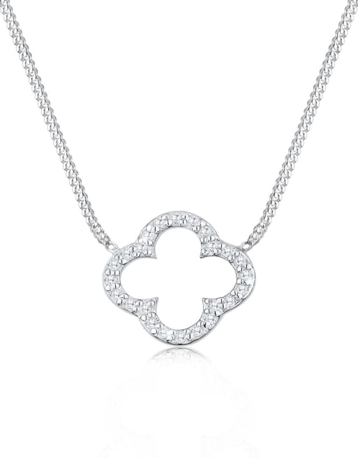 Elli - Ladies - Collana in argento sterling 925 con pendente a forma di quadrifoglio fortunato con cristalli bianchi in zirconia cubica