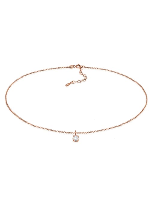 Elli - Ladies - Collarino basic in argento sterling 925 color oro rosa con pendente con cristallo solitario in zirconia cubica