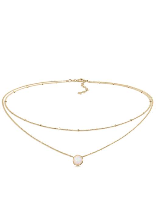 Elli - Ladies - Collarino in argento sterling 925 dorato con catenina multifilo e pietra opale sintetica