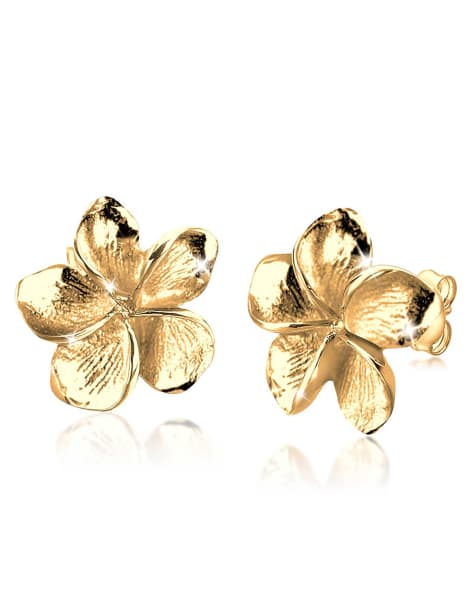 Elli - Ladies - Orecchini a bottone in argento sterling 925 color oro a forma di fiori frangipani - view 1