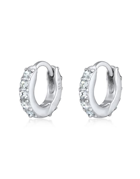 Elli - Ladies - Orecchini eleganti in argento sterling 925 piccoli a cerchio creolo con cristalli luccicanti - view 1