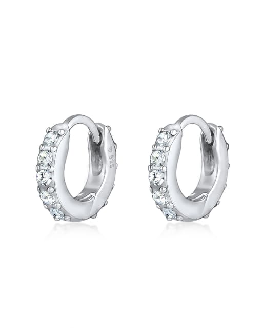 Elli - Ladies - Orecchini eleganti in argento sterling 925 piccoli a cerchio creolo con cristalli luccicanti