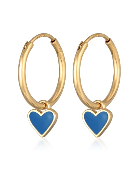 Elli - Ladies - Orecchini in argento sterling 925 placcato oro a cerchio creolo con pendenti smaltati blu a forma di cuore - view 1