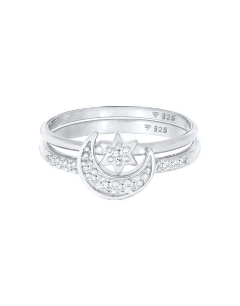 Elli - Ladies - Set di anelli combinabili in argento sterling 925 con design con luna e stella e cristalli in zirconia cubica - view 1