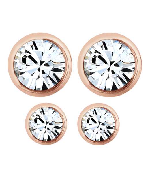 Elli - Lot de 2 paires de boucles d'oreilles classiques ornées de cristaux en argent massif 925 - Or rose