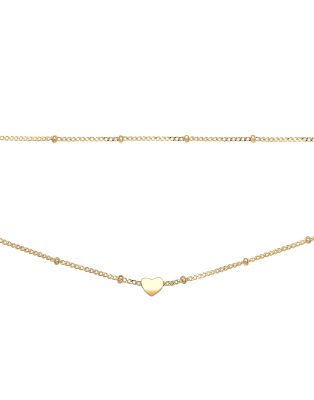 Elli - Mehrreihige Choker-Damenhalskette aus 925er-Sterlingsilber in Gold mit Herzanhänger-Goldfarben