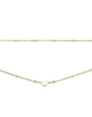 Elli - Mehrreihige Choker-Damenhalskette aus 925er-Sterlingsilber in Gold mit Herzanhänger-Goldfarben