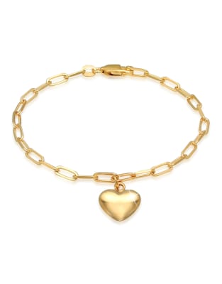 Elli - Modisches Damen-Armband in Goldoptik aus ovalen Kettengliedern mit Herz-Motiv aus 925er Sterlingsilber-Goldfarben