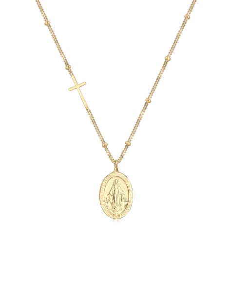 Elli Necklace ball chain cross mary figure 925 sterling silver in gold - view 1