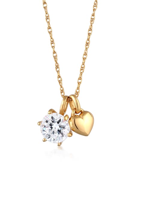 Elli Necklace heart pendant solitaire crystals 925 sterling silver in gold - view 1