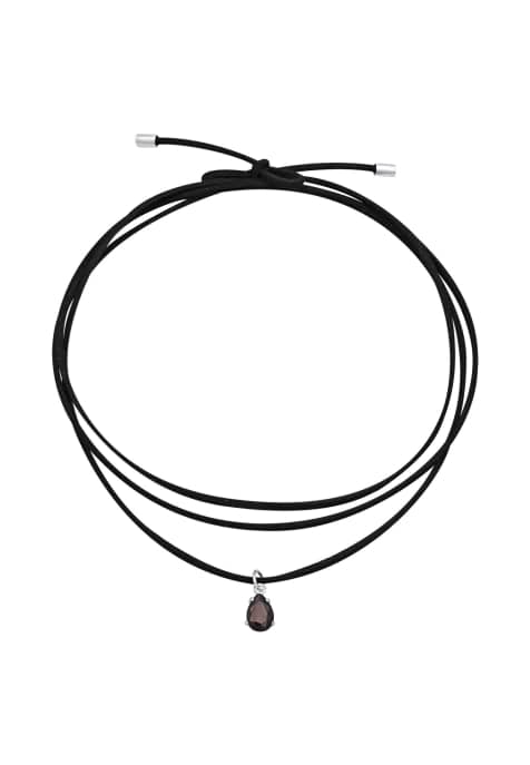 Elli Necklace ladies choker drop pendant imitation leather with zirconia in 925 sterling silver in black - view 1