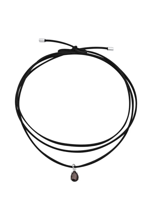 Elli Necklace ladies choker drop pendant imitation leather with zirconia in 925 sterling silver in black