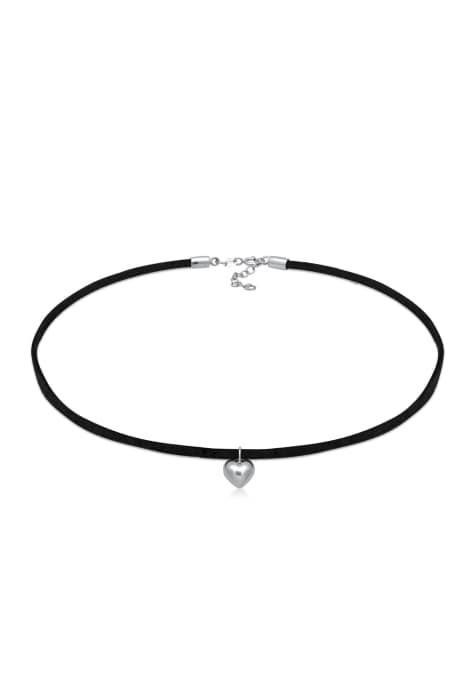 Elli Necklace ladies choker heart pendant velour look in 925 sterling silver in black - view 1