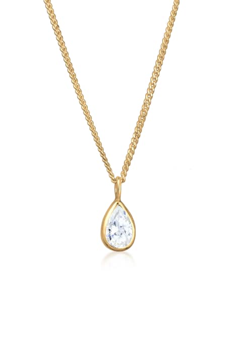Elli Necklace ladies drop pendant plain with zirconia in 925 sterling silver in white - view 1