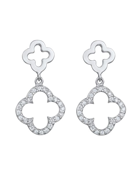 Elli - Oorknopjes met klavertje vier-ontwerp en geslepen witte zirkonia-diamantjes van 925 sterling zilver in zilver - view 1