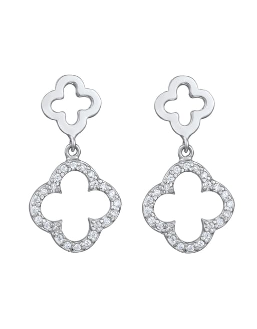 Elli - Oorknopjes met klavertje vier-ontwerp en geslepen witte zirkonia-diamantjes van 925 sterling zilver in zilver