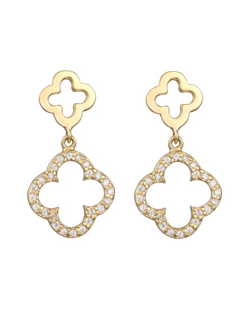 Elli - Orecchini a bottone da donna da sera con quadrifoglio in argento sterling 925 color oro e zirconia cubica taglio diamante bianca - view 1