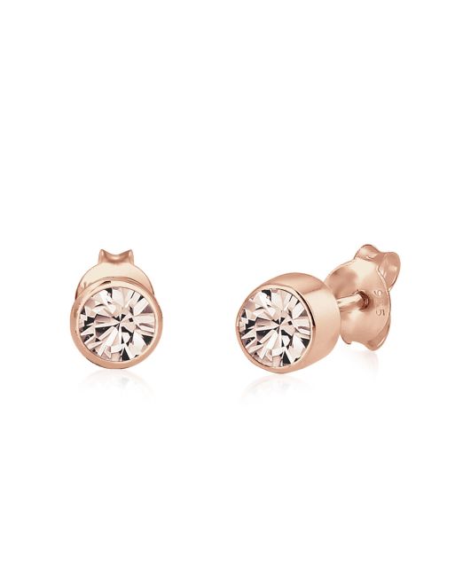 Elli - Orecchini da donna a bottone modello minimal con cristalli in argento sterling 925 color oro