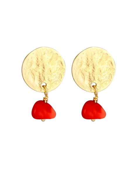 Elli - Orecchini vintage in argento sterling 925 placcato oro vintage con dettaglio in corallo - view 1