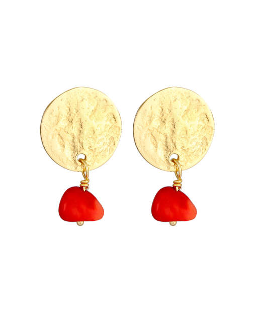 Elli - Orecchini vintage in argento sterling 925 placcato oro vintage con dettaglio in corallo