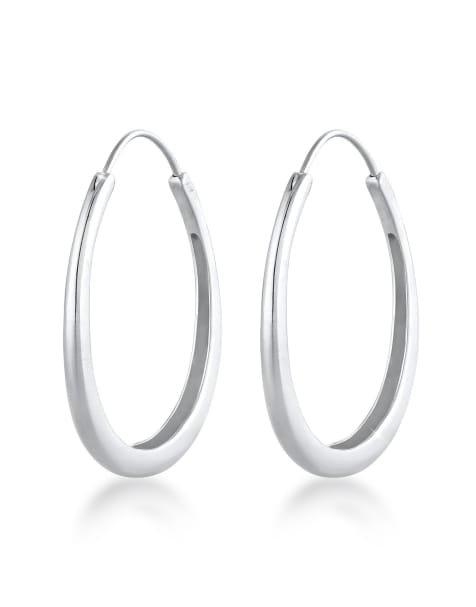 Elli - Ovale creolen in 925 sterling zilver met eenvoudige minimalistische geometrische look in zilverkleur - view 1