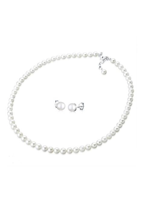 Elli - Parure élégante avec boucles d'oreilles et collier de perles d'eau douce en argent sterling 925 - Blanc - view 1