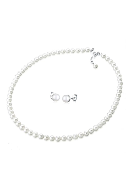 Elli - Parure élégante avec boucles d'oreilles et collier de perles d'eau douce en argent sterling 925 - Blanc