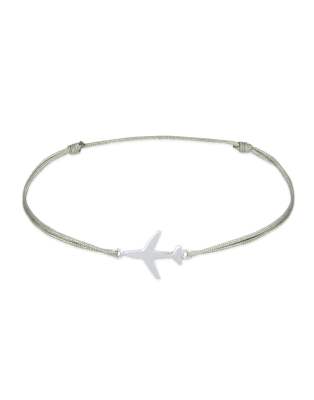 Elli - Reise-Armband aus Nylon in Grau mit Flugzeug-Anhänger aus 925er-Sterlingsilber