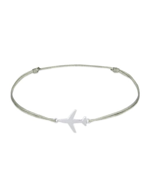 Elli – Reise-Armband aus Nylon in Grau mit Flugzeug-Anhänger aus 925er-Sterlingsilber
