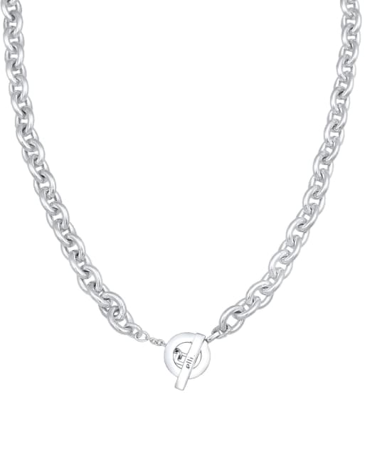 Elli – Rhodinierte Basic-Damenhalskette in 925er-Sterlingsilber mit groben Gliedern in Silberoptik