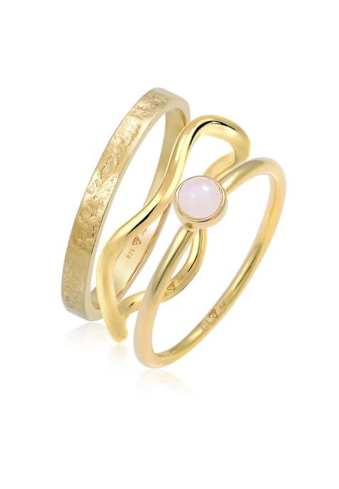 Elli Ring elli premium ring ladies stapel solitaire set with quartz pink in 925 sterling silver in gold - view 1