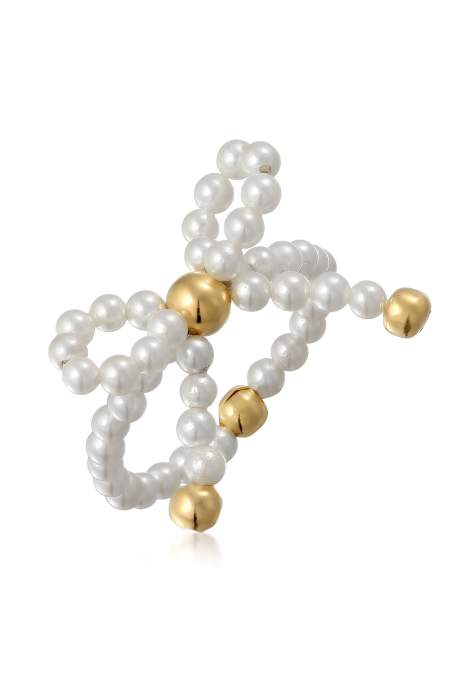 Elli Ring elli premium ring women ribbon shell core pearl 925 sterling silver gold plated party / new year's eve gold in white - view 1