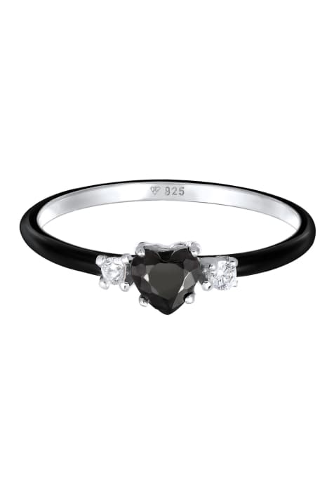 Elli Ring elli ring with stones women heart zirconia crystals black enamel 925 sterling silver engagement black in black - view 1