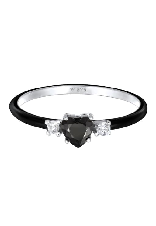 Elli Ring elli ring with stones women heart zirconia crystals black enamel 925 sterling silver engagement black in black