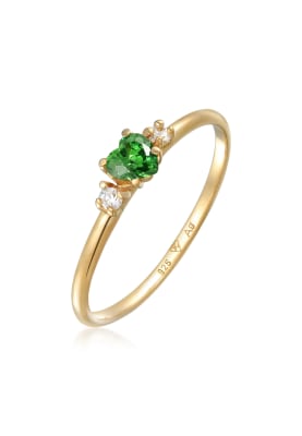 Elli Ring herz zirkonia grün liebe 925 silber vergoldet in green