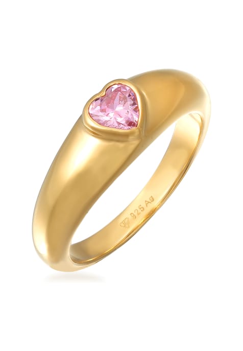 Elli Ring ladies band heart love with zirconia in 925 sterling silver gold plated in pink - view 1