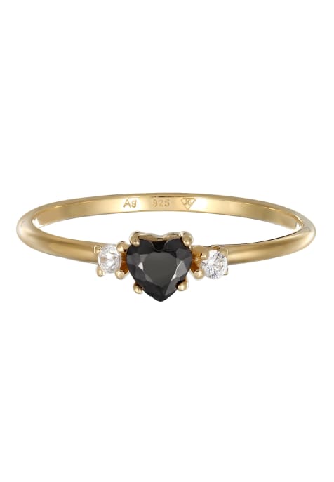Elli Ring ladies engagement ring heart with zirconia black in 925 sterling silver in gold - view 1