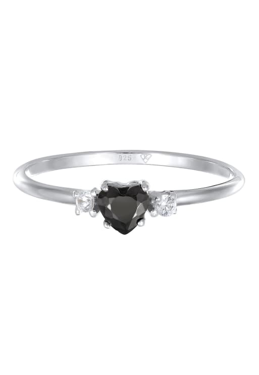 Elli Ring ladies engagement ring heart with zirconia black in 925 sterling silver in silver