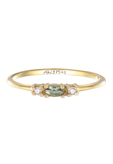 Elli Ring ladies marquise vintage elegant with zirconia and synth. sapphire in 375 yellow gold in green - view 1