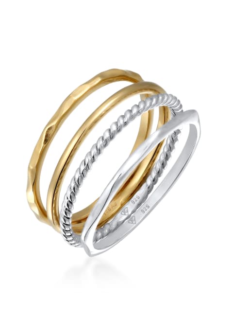Elli Ring ladies stack set basic bicolour in 925 sterling silver gold plated in bicolor - view 1