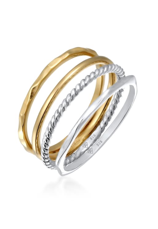 Elli Ring ladies stack set basic bicolour in 925 sterling silver gold plated in bicolor
