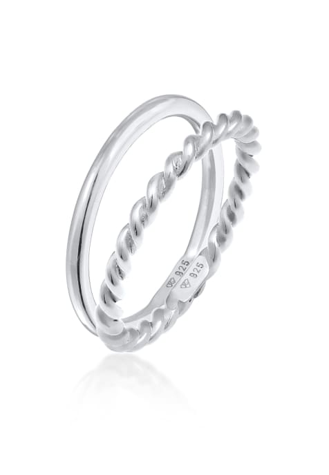 Elli Ring ladies twisted basic set of 2 in 925 sterling silver in silver - view 1